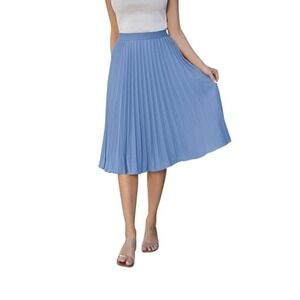 Grace Karin Pleated Chiffon A-line Swing Midi‎ Skirt in Lake Blue - Size XL